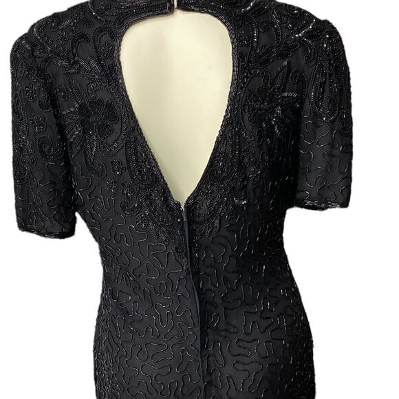 Vintage Scala Women's Bead Embellishments Scalloped Neck Back Cut-Out Dress - Picture 9 of 11